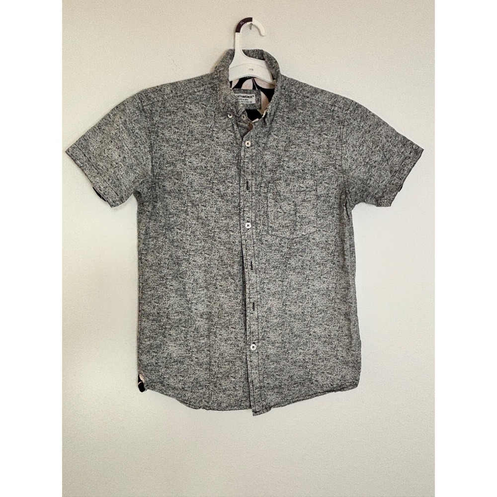 Eighth Avenue Mens Small Grey Marl Short Sleeve Button Down Shirt Floral Trim